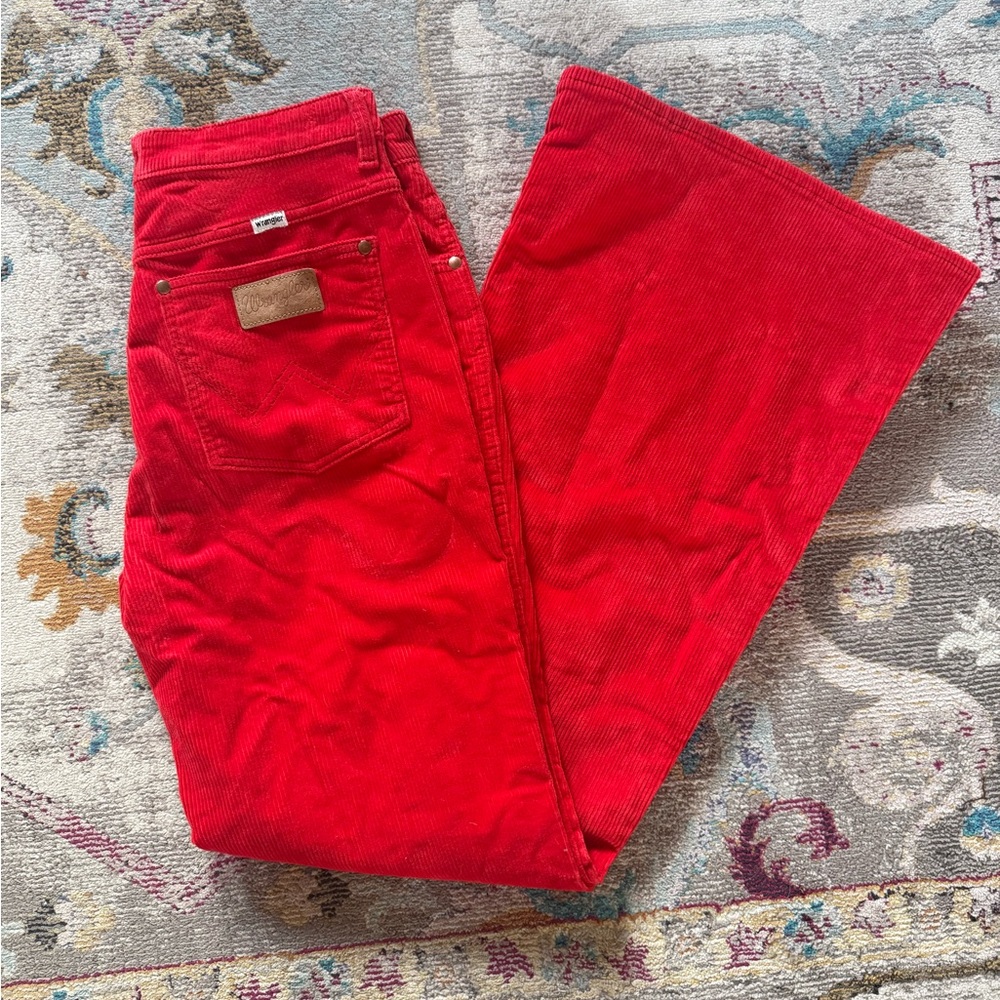 Wrangler ❤️ Women's Red High Rise Flare Corduroy Pants